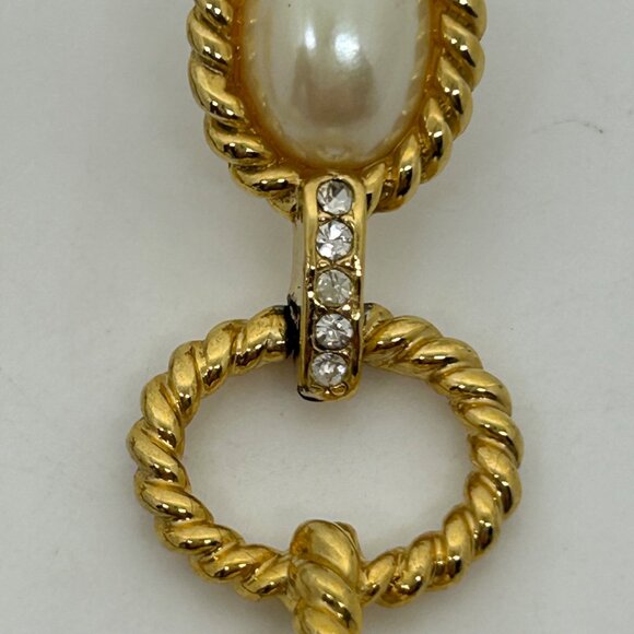 Gold-Tone Dangling Earrings With Faux Pearls & Rhinestone Accents - 2.75 Inch Le - Picture 8 of 14